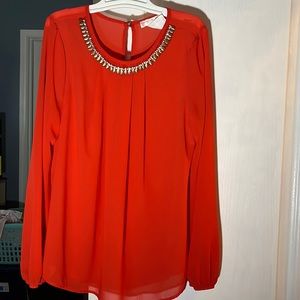 A’gaci Red/Red-Orange Long-Sleeve Blouse Size Small